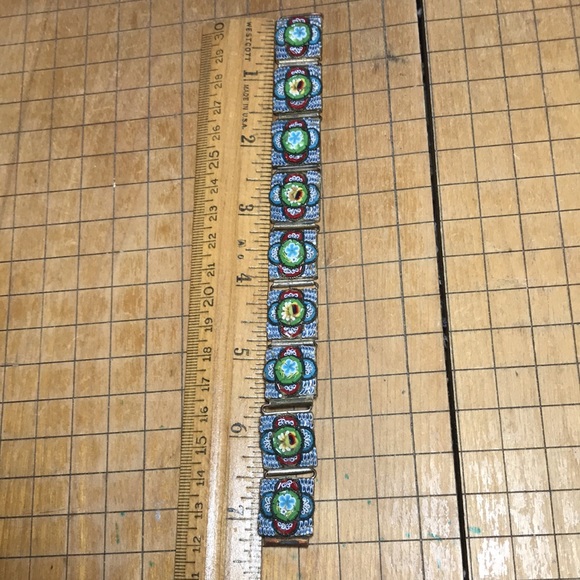 ANTIQUE MICRO MOSAIC 7.25”L Bracelet 5/8”W Blue White Red Green Italy - Picture 5 of 9